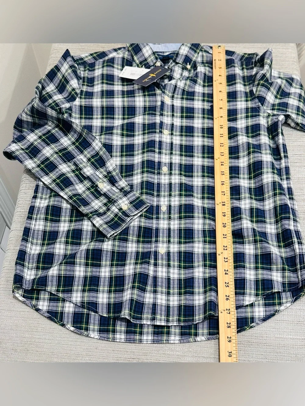 Ralph Lauren Boys Size XL (18-20) Blue And Green Plaid Button Down  Shirt  NWT